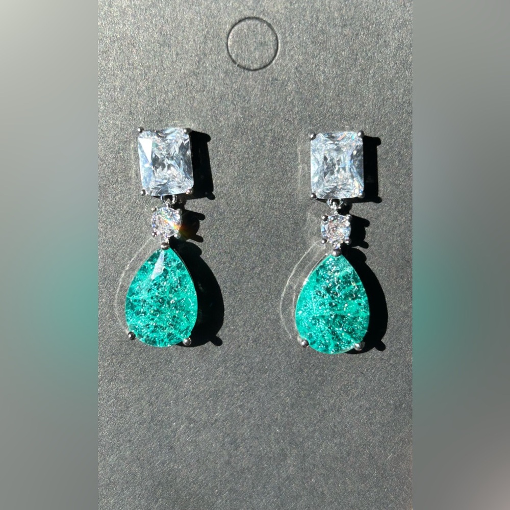#463 - Zirconia Green Droplet Post Earrings